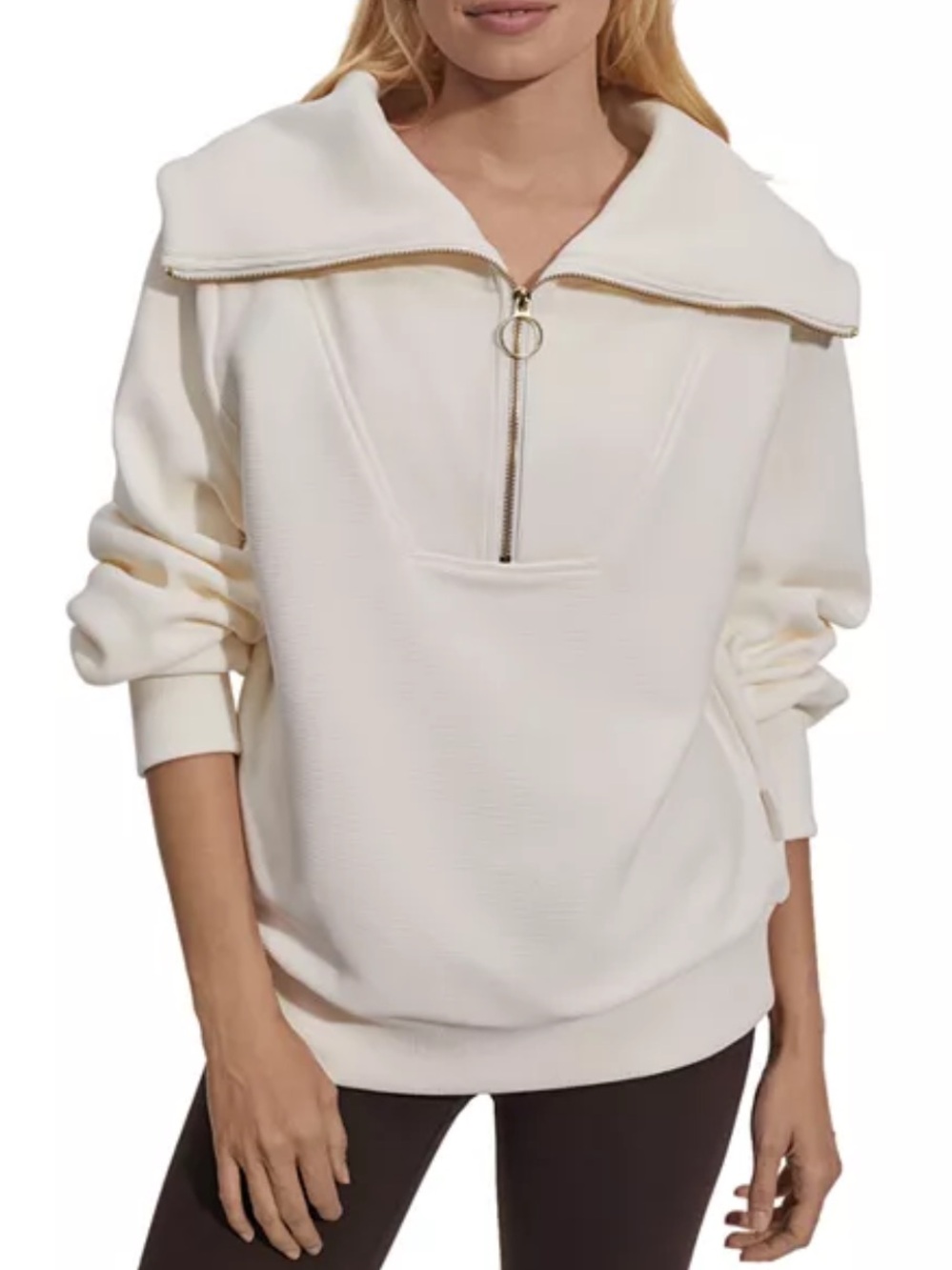 Ivory Half-Zip Funnel Neck Pullover